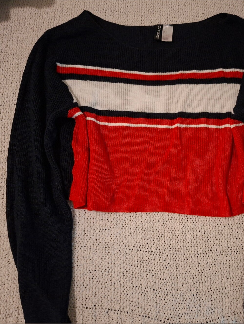Forever 21 Black, Red & White Striped Crewneck Sweater